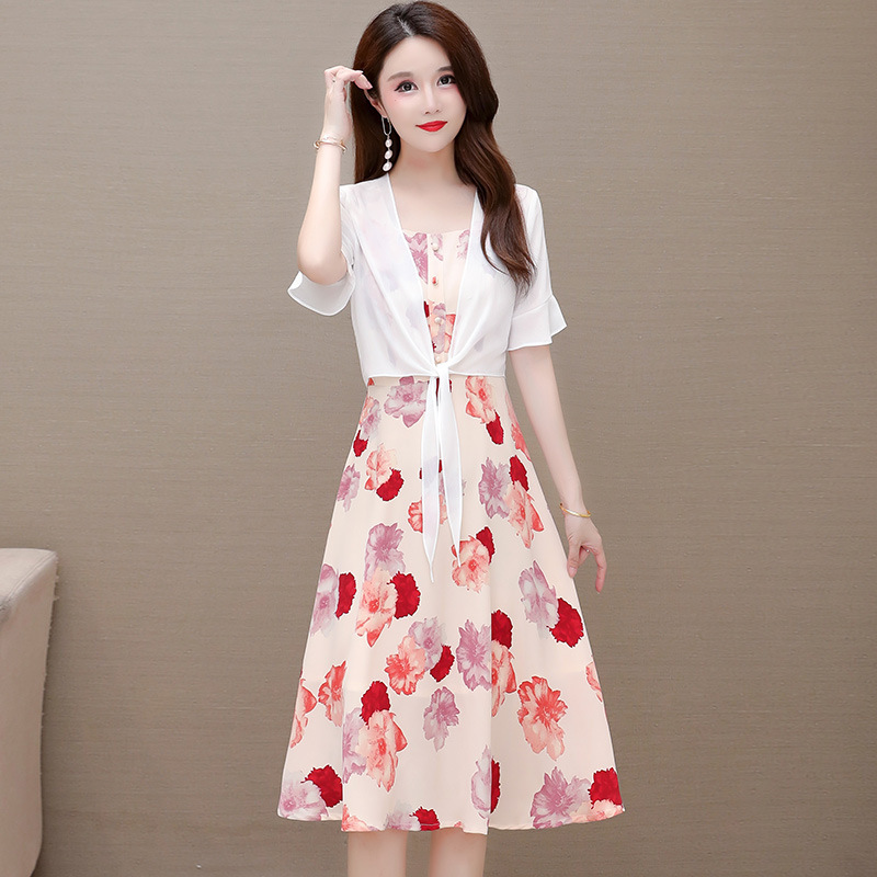 Dress Women's Summer Chiffon 2025 New Summer Elegant Slimming Look Printed Shawl Sun Protection Clothing