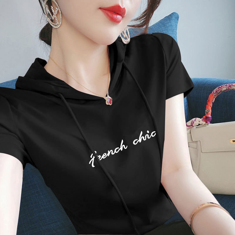 100 Cotton New Chinese Hooded Sweatshirt Summer New Ethnic Style Loose T-shirt Women's Short-sleeved Casual All-match Top