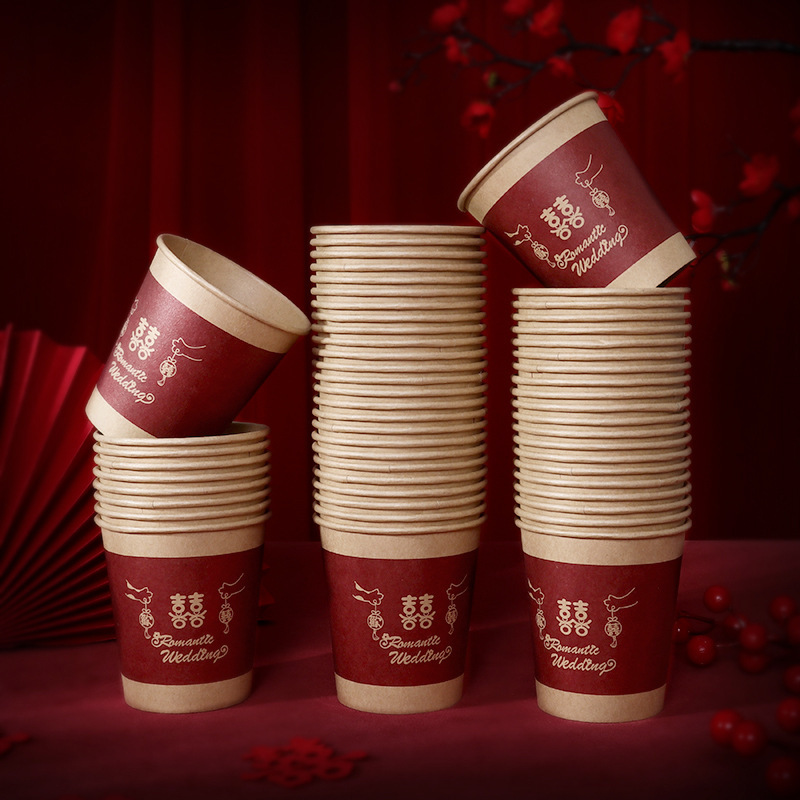 Gran por mayor artículos de boda tazas de papel de boda corraban de boda espesar tazas desechables un paquete de 50