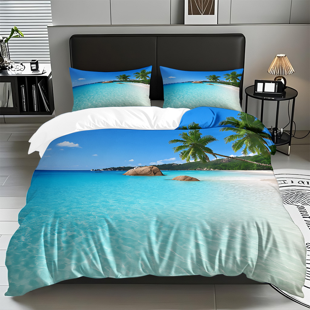 TEMU / JIT transfronterizo textil doméstico mar hermoso paisaje impresión colcha colcha de almohada fuente fábrica para la imagen se puede fijar