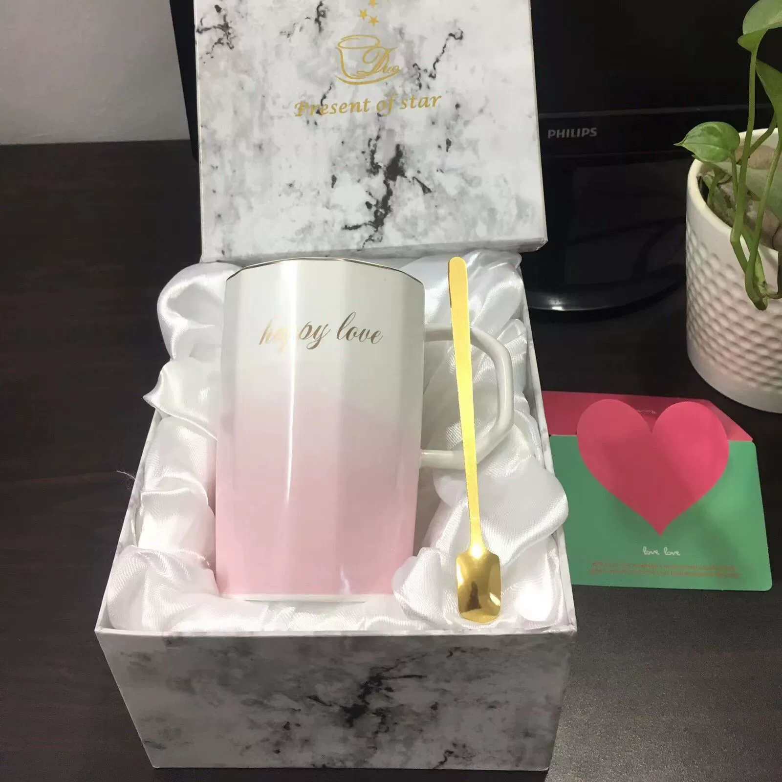 Brand coffee ceramic tea cup for beloved, gift box, capacious set, gradient