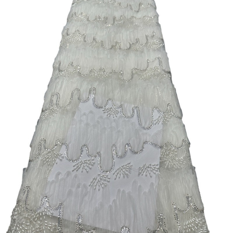 Paisaje tridimensional bordado tela de malla estilo nacional pequeño vestido fresco y hermoso cheongsam vestido de cena tela