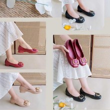 网红单鞋女韩版春夏浅口宽脚平底瓢鞋方跟女鞋百搭豆豆妈妈鞋雨鞋