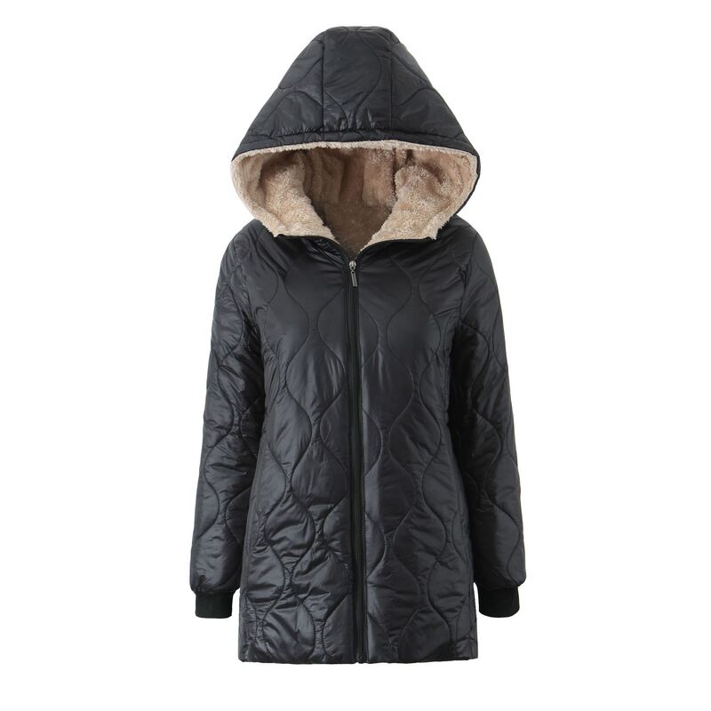 Cross-border Hot Selling Women's Cotton Coat Casual Jacket 2024 Mid-length Casual Fall/Winter Down Cotton Coat Hooded plus size