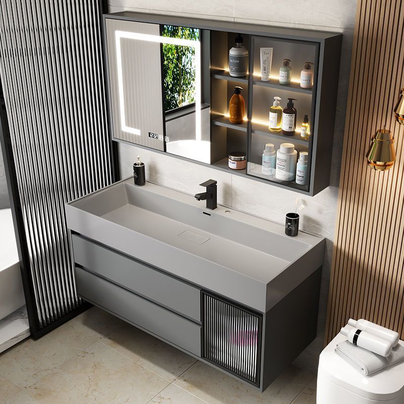 Moderno minimalista nano roca integrado cuenca baño gabinete combinación baño lavabo fregadero traje