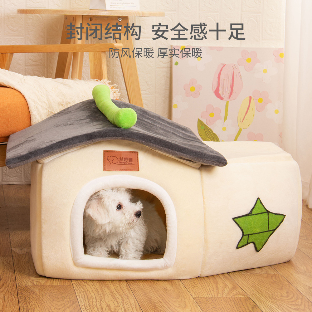 New villa pet house, jungle hut, autumn and winter warm dog house, fun double opening cat and dog house, moisture-proof
