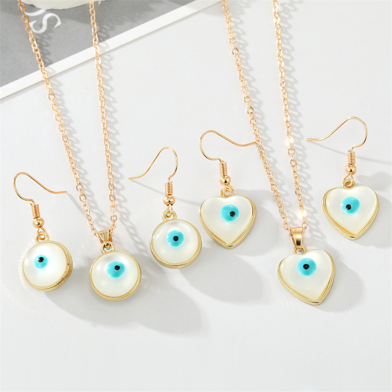 Simple Personality Round Heart Opal Blue Eyes Earrings Necklace Set display picture 1