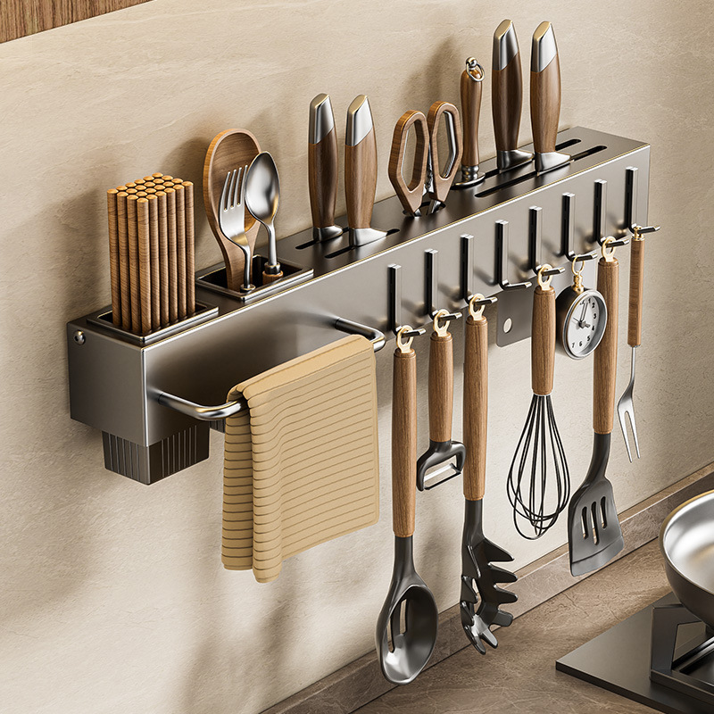 Kitchen Storage Rack Knife Holder No-Drill Multifunctional Wall-Mounted Chopstick Holder Knife Holder Hook-Type Chopstick Carbon Steel Storage Rack Kitchen Storage Rack Knife Holder No-Drill Multifunctional Wall-Mounted Chopstick Holder Knife Holder Hook-Type Chopstick Carbon Steel Storage Rack
