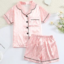 儿童睡衣女童夏季仿真丝短袖家居服爱心空调服一件代发厂家直销