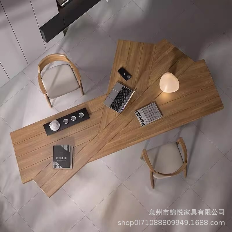 Designer Desk Workbench Simple Modern Solid Wood Computer Desk Light Luxury Minimalist Special-Shaped Desk Boss Table Designer Desk Workbench Simple Modern Solid Wood Computer Desk Light Luxury Minimalist Special-Shaped Desk Boss Table