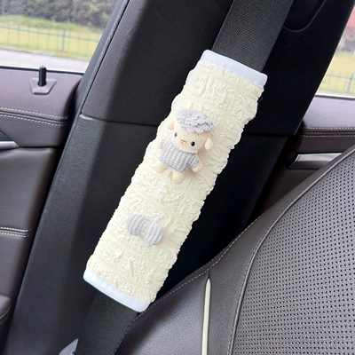 Creative Bowknot, Little Sheep – Seat belt shoulder pad - gray-lamb-gray-pearl-bow-new-puff-shoulder-pads-1-pack