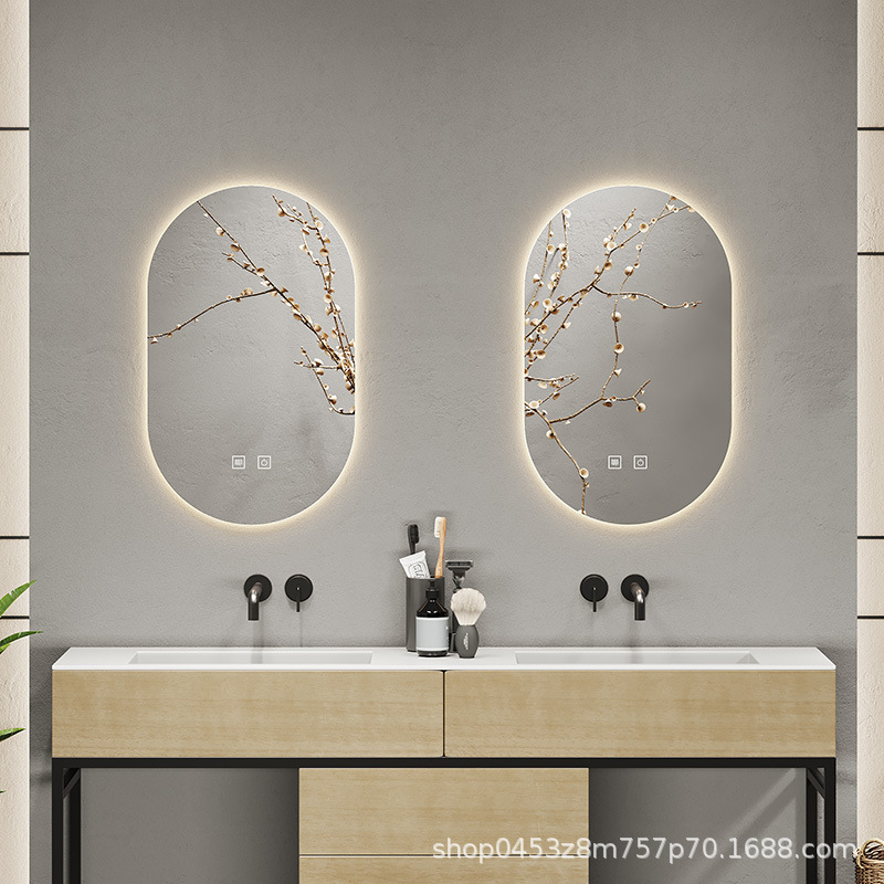 espejo de baño inteligente pista oval anti-fog led luminoso baño con lámpara en la pared del baño tipo de pared colgante doméstica