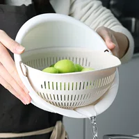 Double-layer plastic fruit drying rack and basket for home use in white, grey, or apricot