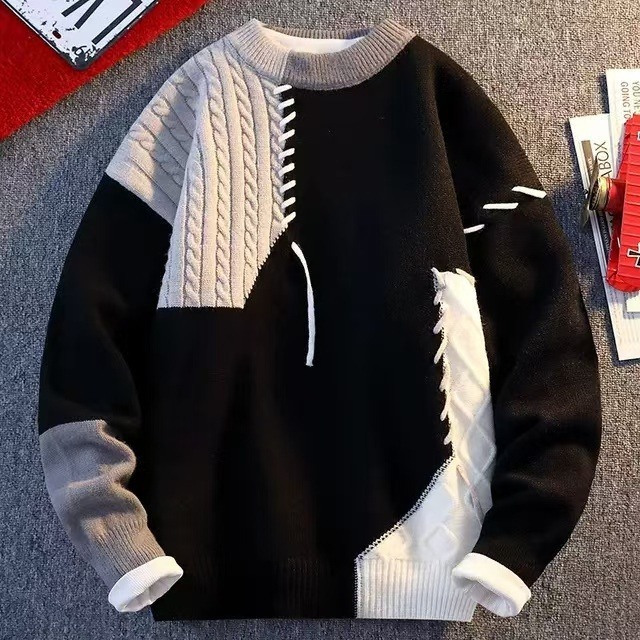 ファッション秋と冬の新しいニットジャカードメンズレトロラペル無地ツイストポロシャツプルオーバーセーター紳士服|undefined