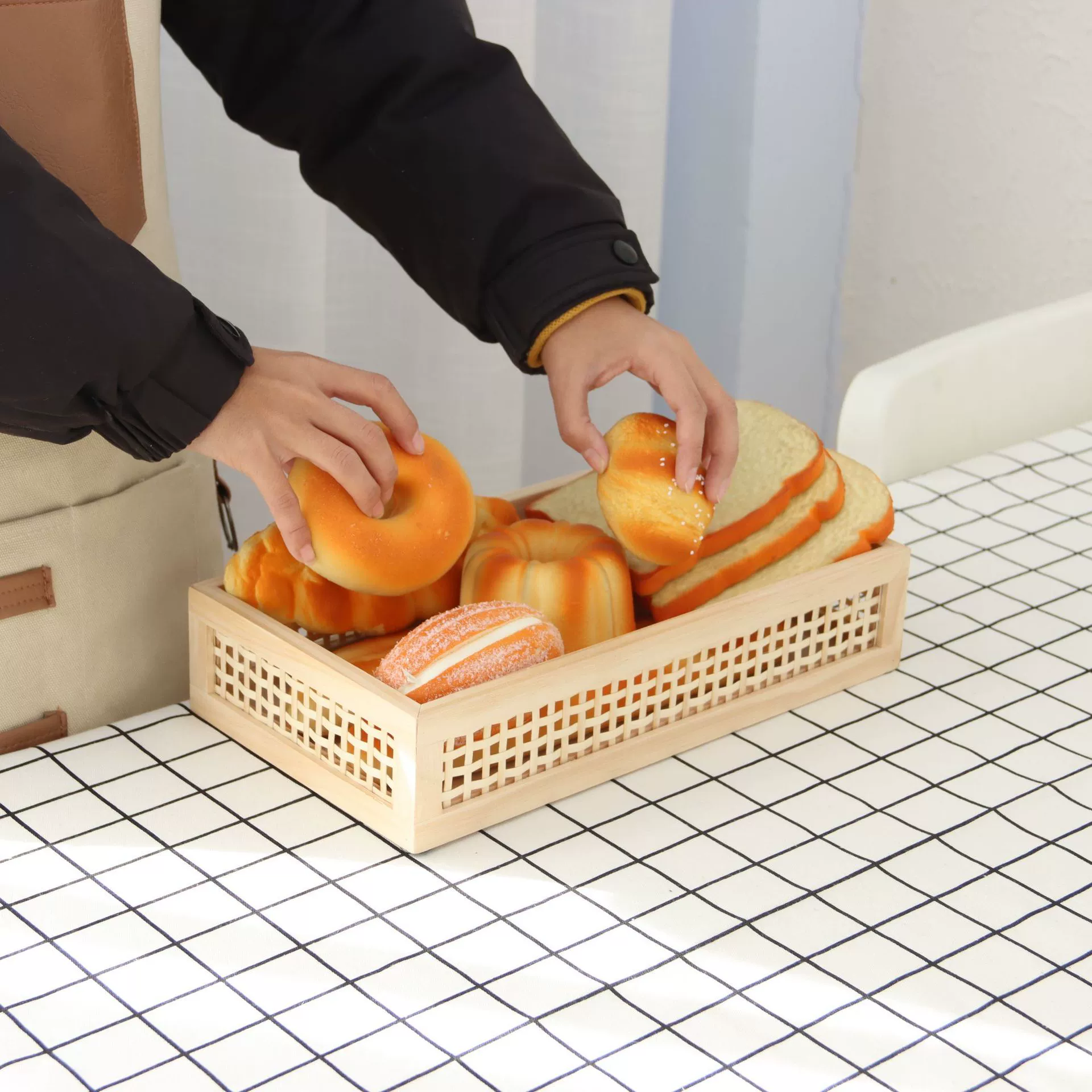 Retro table storage box from natural wood, storage basket, storage system