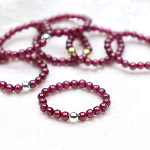 New Internet celebrity live broadcast with the same natural wine red garnet ring round bead finger 14K gold bead index finger ring women's stone