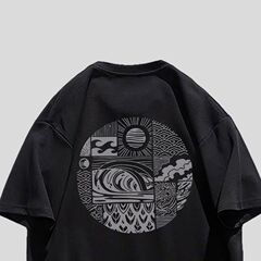 100% ヘビーウェイトパーソナライズされたハイストリートクールウェア韓国スタイルヴィンテージブラックカップル半袖 T シャツトップ