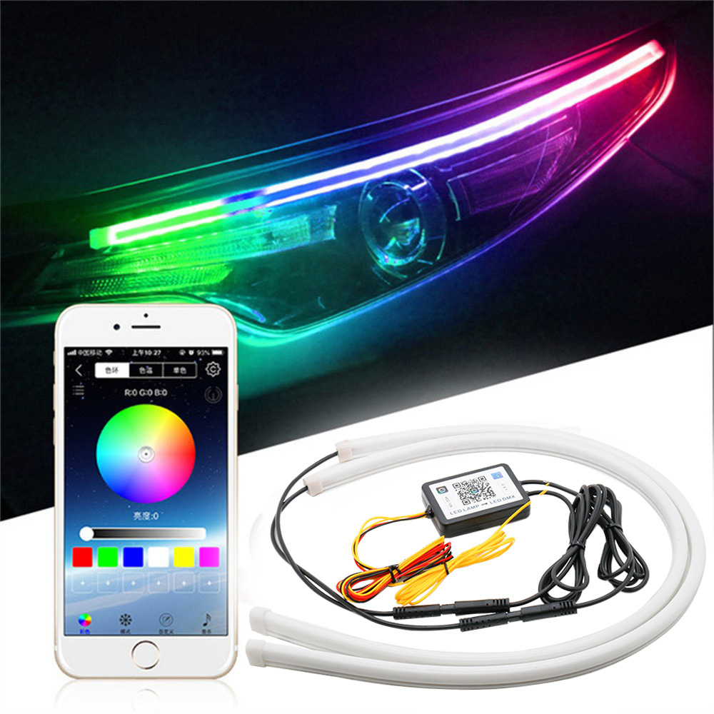 Car LED lights headlights start scanning daytime running lights magic color light guide two-color running water with steering lights
