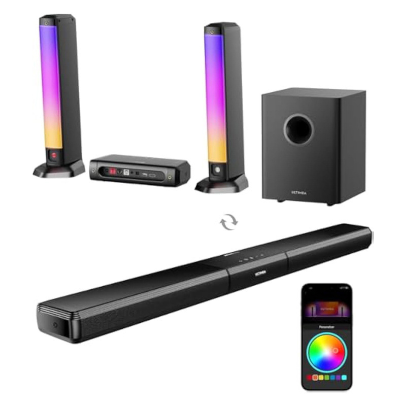 ULTIMEA 5.1-channel 320W soundbar with Dolby Atmos, detachable soundbar, RGB lighting