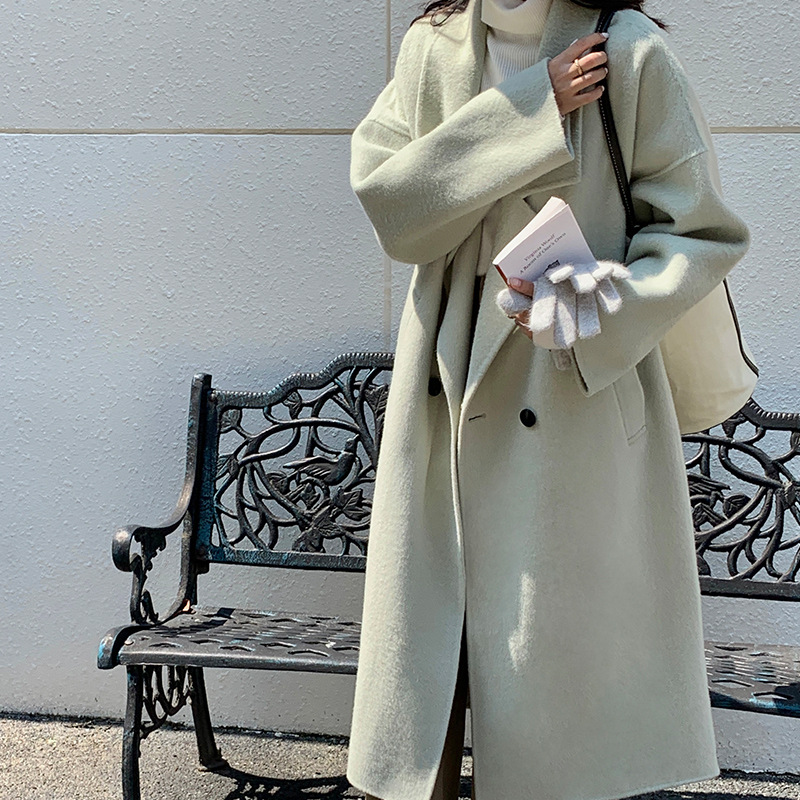 韩版秋冬新款阿尔巴卡羊驼绒大衣女 高端双面长毛呢外套