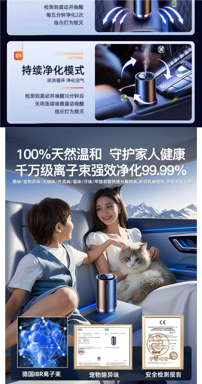Car Air Purifier, New Car Odor Removal, Formaldehyde Removal, Car Spray Humidifier, Deodorizing Aromatherapy Machine