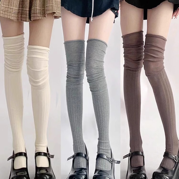 Over-the-knee socks women's stockings spring and autumn stockings JK socks milk white high-legged boots socks stitching knee-protective stockings