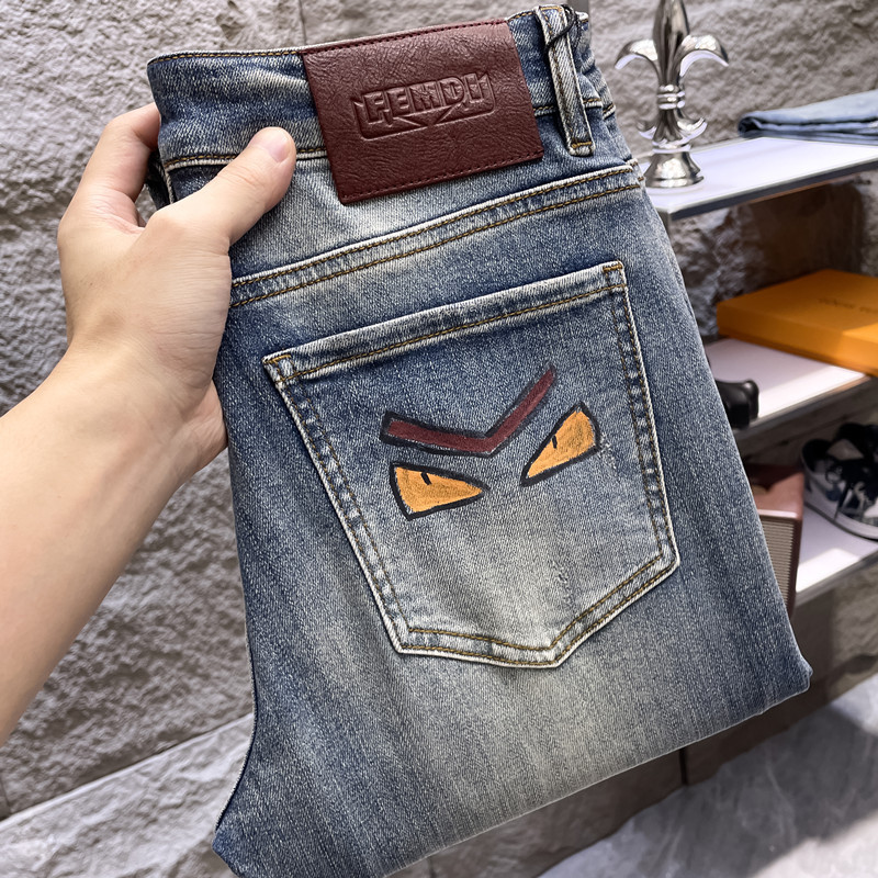 Guangzhou Men's Jeans Autumn and Winter Thick Korean Version Stretch Slim Fit High-End Quality Little Monster European Goods Cross-Border