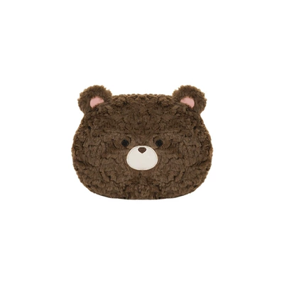 Cartoon Car Seat Cushion: Seat cushion, seat cover - rabbit-fur-embroidered-bear-headrest-dark-coffee