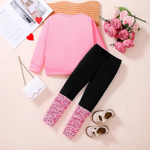 Children's Spring and Autumn Season Long-sleeve Pink Top and Pants 2-Piece Set