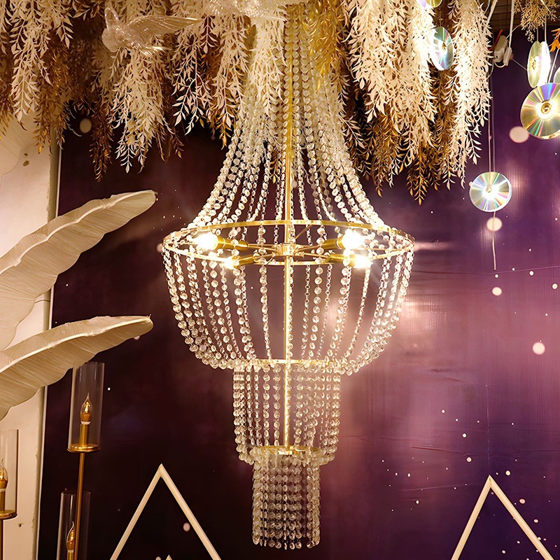 Nuevo cristal lámpara de la boda escenario techo salón de bodas ventanas decoración creativa centro comercial lámpara de latera multicapa