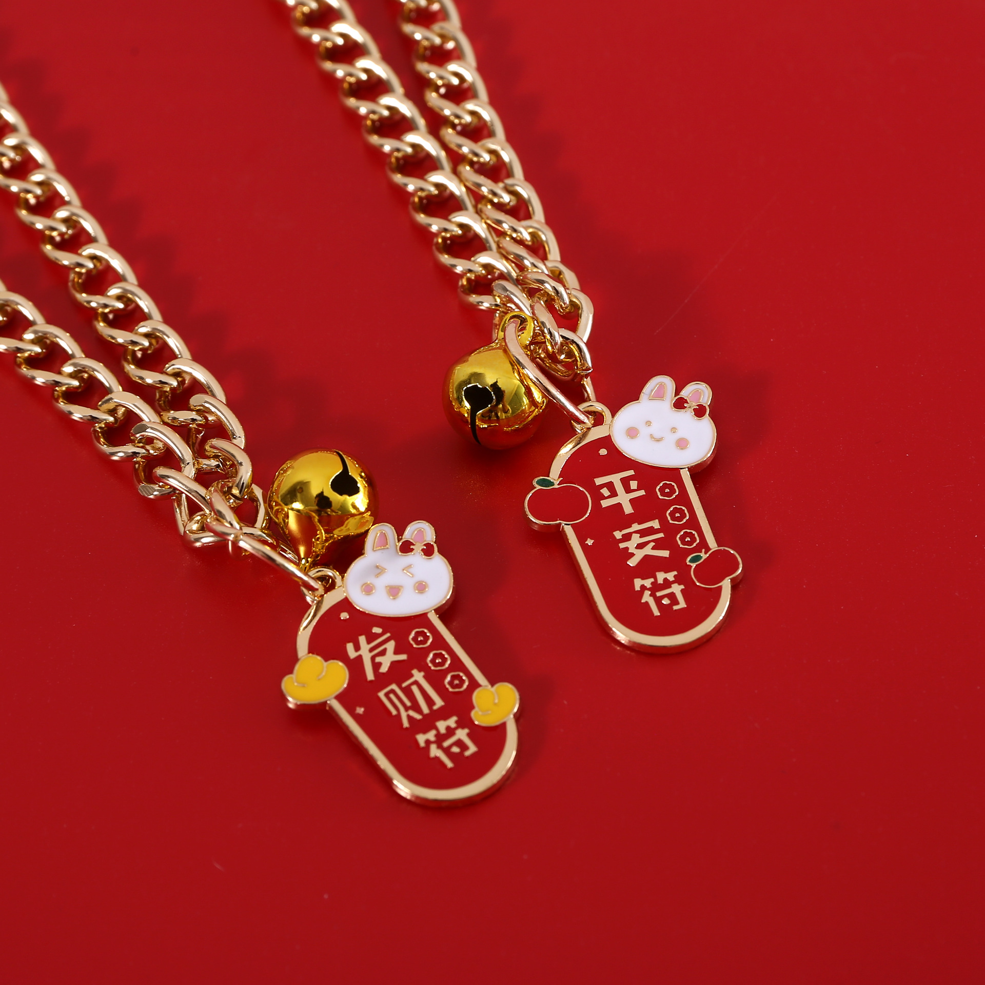 2023 Año Nuevo Conejo de aleación Año Nuevo Mascotas Gatos Perros Collar de metal Cartoon Riqueza Collar de Riqueza Gato Ping An