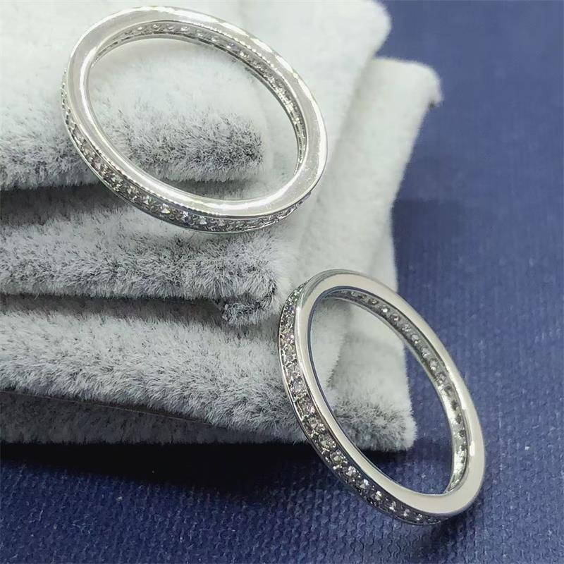 Anelli impilabili da uomo con diamanti completi, impilabili per coppie, uomini e donne, fede nuziale a fila singola, design di nicchia, lusso leggero giapponese_voghion.com