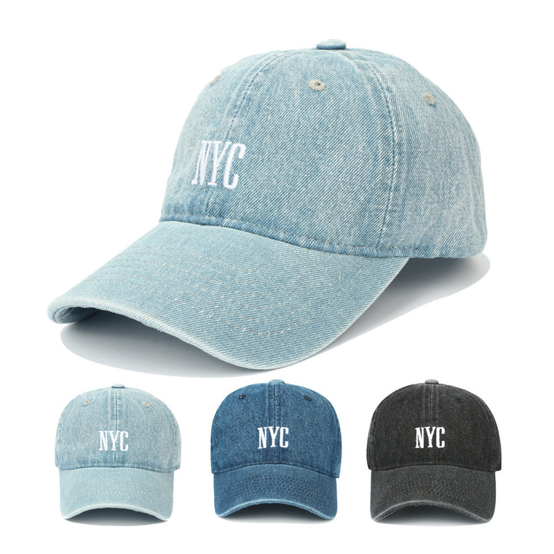 Cross-Border Denim Washed Nyc Embroidered Baseball Cap Women's Fashion Retro Curved Brim Peaked Cap Men's Outdoor Sun Hat