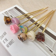 金屬玫瑰醋酸髮簪女丸子頭懶人盤發神器簡約髮釵日常佩戴百搭簪子