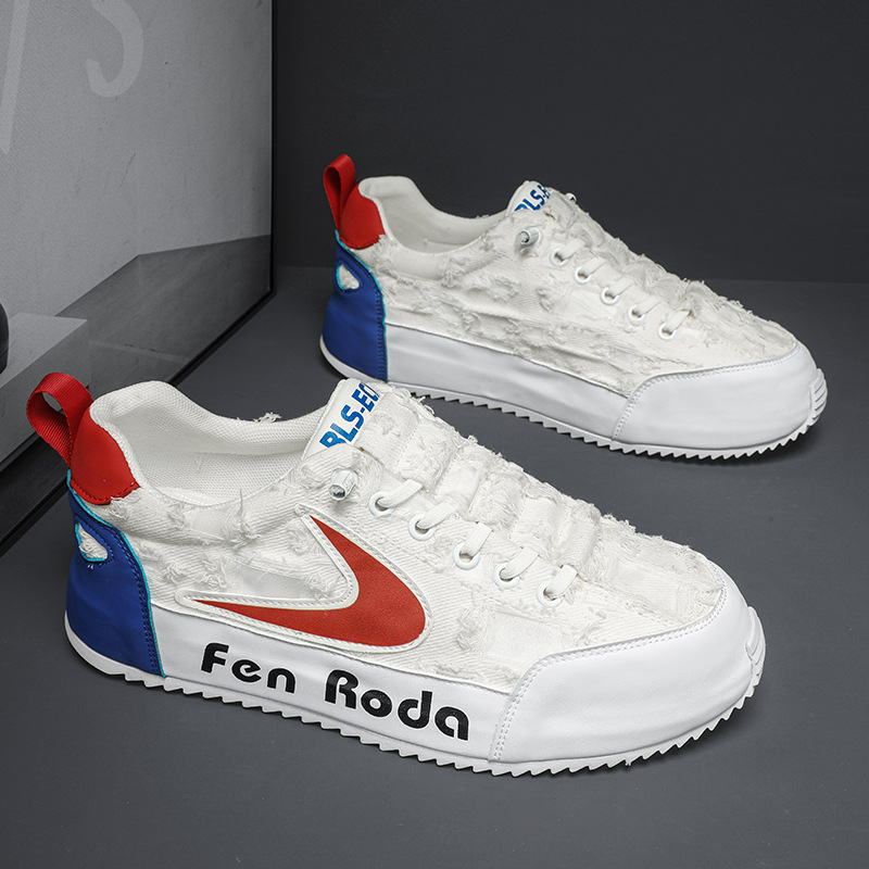 Verão nova lona respirável Slip-on Net Red Hot Style Men's Shoes moda bolsa fundo sapatos masculinos populares sapatos brancos_voghion.com