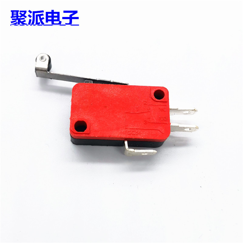 供应微动开关 点动复位 三脚带柄柄 长带滚轮中微动带孔15A 125V