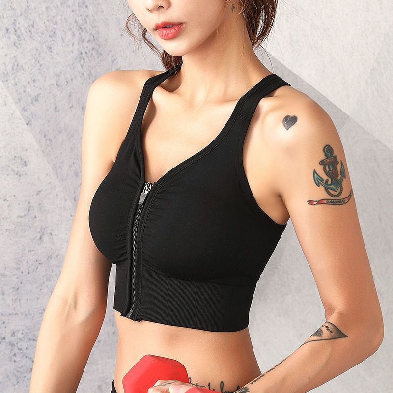 ropa interior deportiva femenina antichoque frontal cremallera sin anillo de acero para correr yoga belleza espalda bra comercio fábrica al por mayor