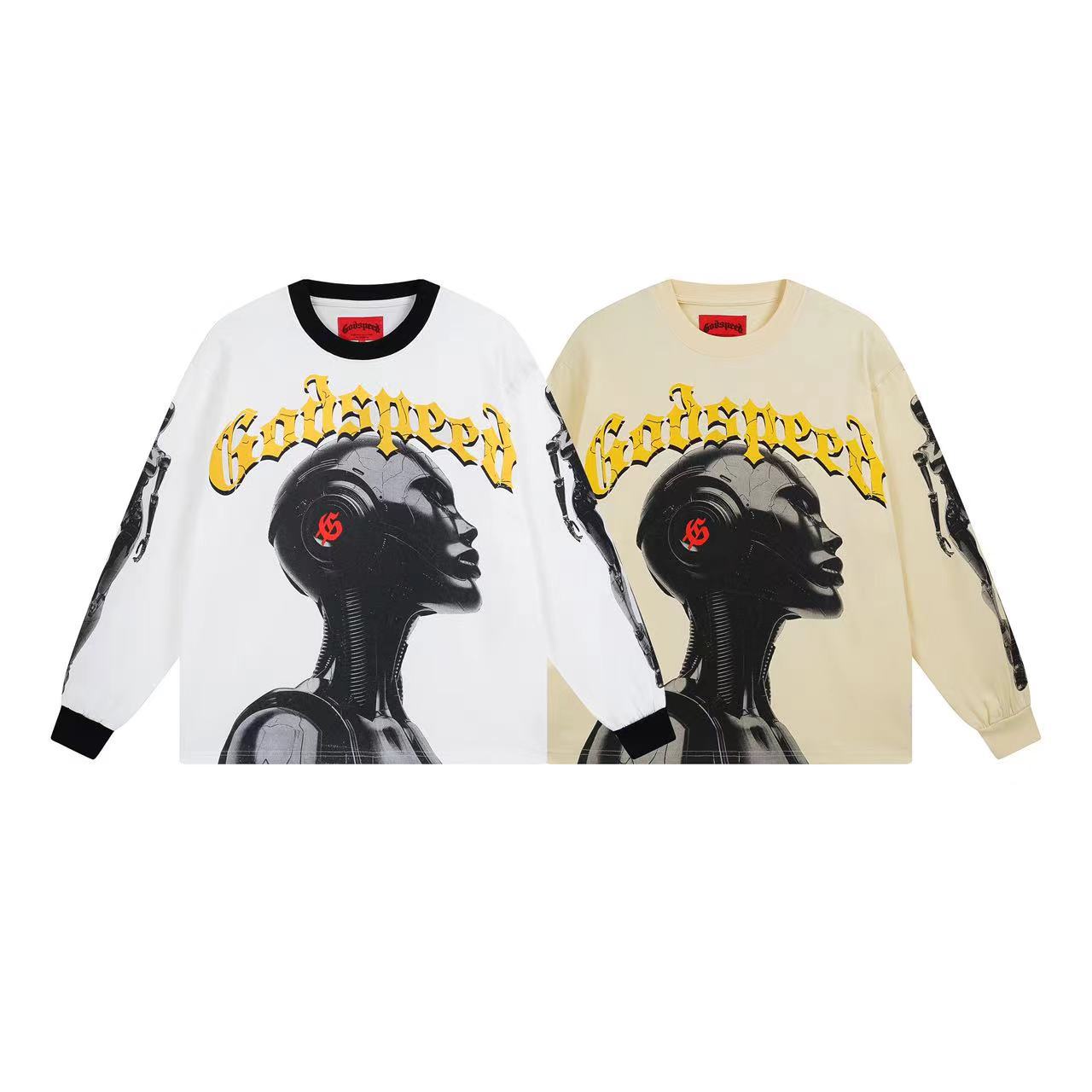Al por mayor transfronterizo MideaGO Skull Metal Rock Band Robot camiseta de base de algodón suelta camiseta de manga larga