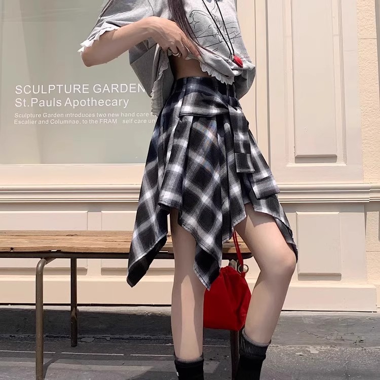 Retro Sexy Style Design Plaid Strappy Skirt Women's Summer High Waist A-Line Skirt Short Skirt