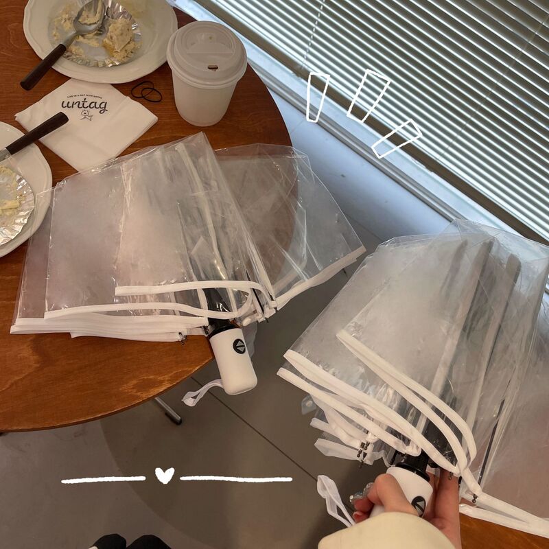 Transparent Folding Umbrella South Korea Automatic Creative Three-fold Manual for Men and Women Students Fresh Strong and Durable Thickened Umbrella