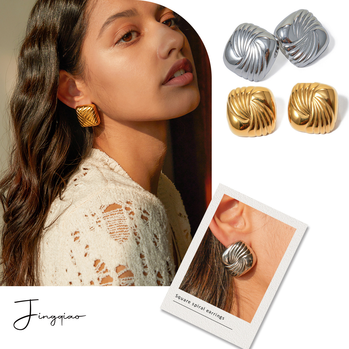 Trend golden square elegant fashionable geometric design earrings