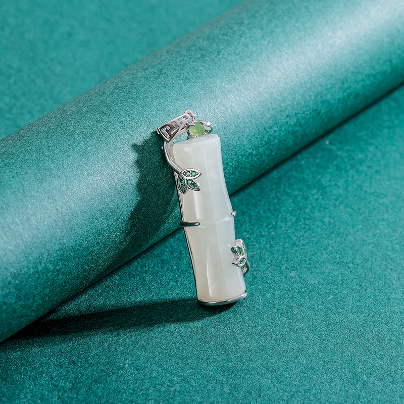 Hetian Jade bambú collar de plata esterlina para las mujeres verano luz lujo nicho diseño sentido 2023 nuevo colgante de bambú cadena clavícula