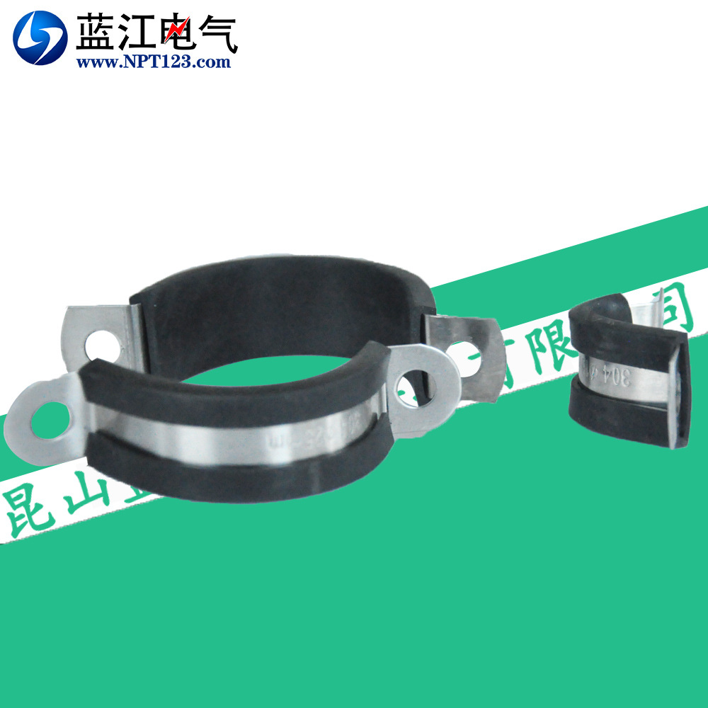 U型304不锈钢带胶条金属软管卡箍尼龙塑料波纹管管卡骑马卡固定座