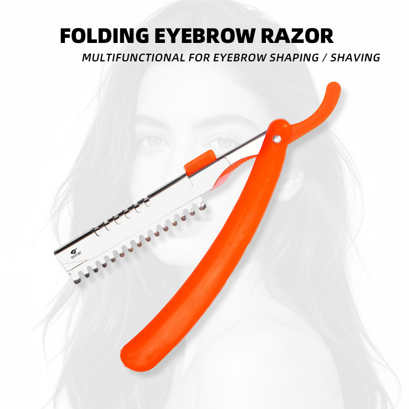 Orange Folding Razor for Barber Shop, Eyebrow and Sideburn Trimming Razor Holder, Replaceable Blade Shaving Tool Wholesale Orange Folding Razor for Barber Shop, Eyebrow and Sideburn Trimming Razor Holder, Replaceable Blade Shaving Tool Wholesale