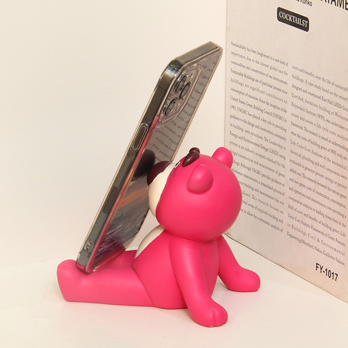 Creative Resin Strawberry Bear Mobile Phone Holder Desktop Cute Cartoon Ornament Tablet Stand Girly Heart Mobile Phone Holder Gift