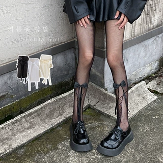 蝴蝶结丝袜女春夏薄款lolita打底袜子纯欲风jk防勾丝提花渔网裤袜