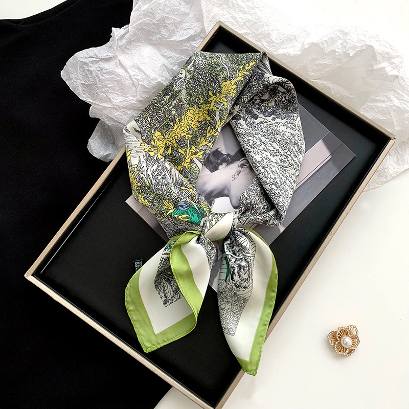Bufanda de seda, bufanda cuadrada, sentido avanzado, nueva bufanda de seda de simulación, chal estampado, bufanda decorativa de todo fósforo, pañuelo en la cabeza, cinturón para el cabello, cabello atado