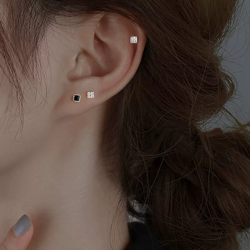 乾佳S925银耳钉2021年新款潮耳钉锆石镶嵌气质耳钉简约女小巧几何