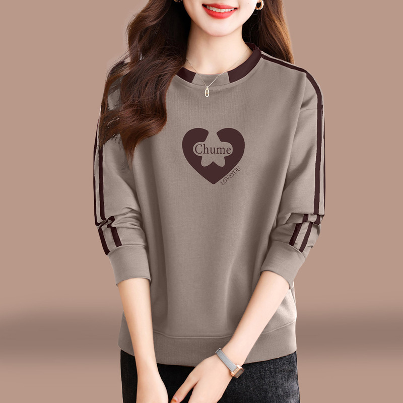 Round Neck Women's Sweatshirt Spring and Autumn 2026 New Style Middle-Aged Mom's Loose Casual Versatile Long-Sleeve Base Shirt Top
