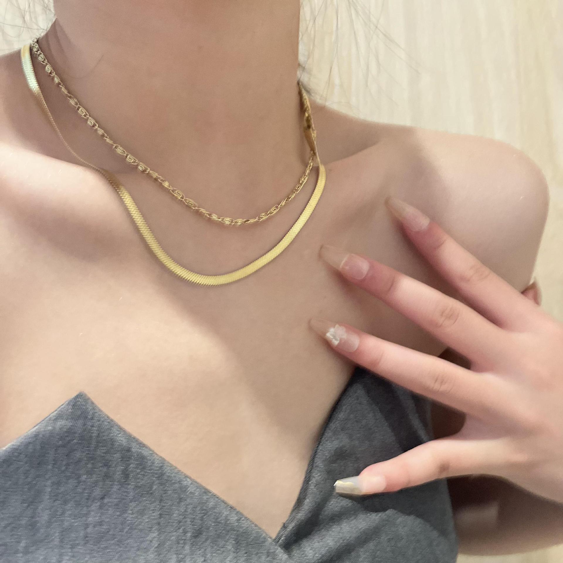 Fashion Solid Color Titanium Steel Layered Necklaces Stainless Steel Necklaces